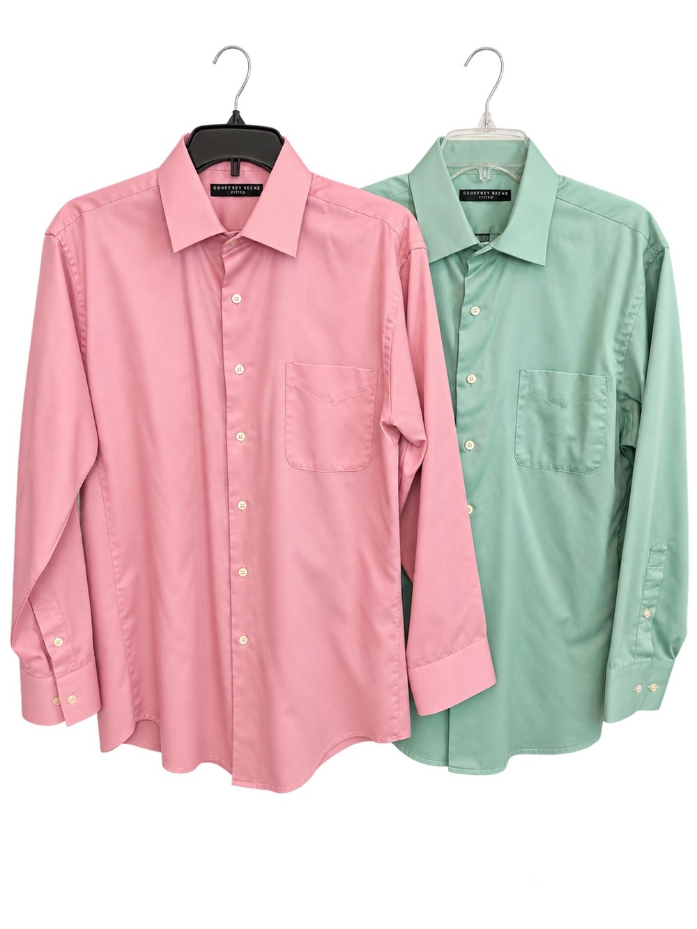 Lot of 2 Geoffrey Beene Men’s Dress Shirts Large 16 32/33 Fitted Pink Green
